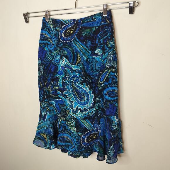 Chico's Design Paisley Skirt Flounce Hem Midi Rayon - Picture 4 of 10